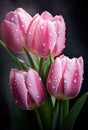 pink tulip with drips of water on grey background, Royalty Free Stock Photo