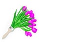 Pink tulip flowers paint brush Creative floral flat lay