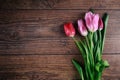 Pink Tulip Flowers on rustic table for March 8, International Womens Day, Birthday, Valentines Day or Mothers day - Top