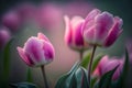 Pink tulip petal perfection, created with generative AI