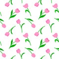 Pink tulip seamless pateern, vector illustration.