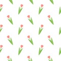 Pink tulip stem seamless pattern. Vector spring flower illustration background Royalty Free Stock Photo