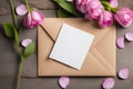 Pink Tulips with Blank White Card Royalty Free Stock Photo