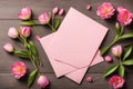 Pink Tulips with Blank White Card Royalty Free Stock Photo
