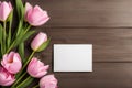 Pink Tulips with Blank White Card Royalty Free Stock Photo