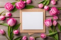 Pink Tulips with Blank White Card Royalty Free Stock Photo