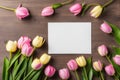 Pink Tulips with Blank White Card Royalty Free Stock Photo