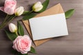 Pink Tulips with Blank White Card Royalty Free Stock Photo