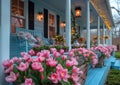 Pink tulips bloom along front porch