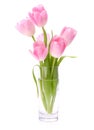 Pink tulips bouquet in vase