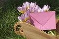 Pink tulips with envelope