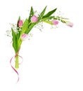 Pink tulips and gypsiphila flowers in a wave arrangement