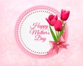 Pink tulips with Happy Mother's Day gift card. Royalty Free Stock Photo