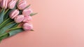 Pink Tulips on Pastel Background Spring Floral Arrangement GenerativeAI Royalty Free Stock Photo