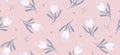 Pink tulips seamless pattern. Hand drawn floral vintage pink textile pattern Royalty Free Stock Photo