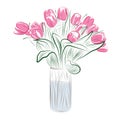 Pink Tulip Linework Illustration on White Background