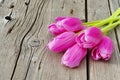 Pink tulips on vintage wooden table background, beautiful love theme, weeding and love Royalty Free Stock Photo