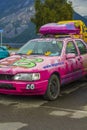 Pink tuned sports car auto exhibition car in Norway