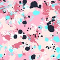 Pink turquoise black ink paint splashes seamless pattern Royalty Free Stock Photo