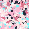 Pink turquoise black ink paint splashes seamless pattern