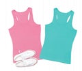 Pink and turquoise tank tops on a white background Royalty Free Stock Photo