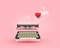 Pink typewriter write a message of love red heart , miss you,happy valentine day,lovely card with heart,text,elements,love,flyers
