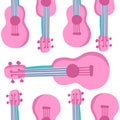 Pink ukulele guitar hawaiian seamless pattern in cartoon style