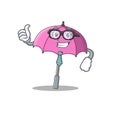 Pink umbrella Businessman cartoon character with glasses and tie Royalty Free Stock Photo