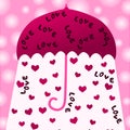 Pink umbrella raining hearts