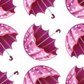 Pink umbrella in a vector style isolated. Seamless background pattern.