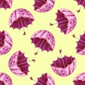 Pink umbrella in a vector style isolated. Seamless background pattern.