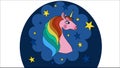 Pink unicorn with rainbow hair surrounded by stars vector Royalty Free Stock Photo