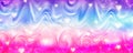 Pink unicorn sky with hearts. Cute purple bright background. Fantasy dreaming galaxy and magic wavy space with fairy