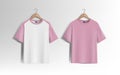 Pink unisex blank t-shirt stylish template sides for design mockup print, isolated.