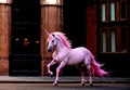 Pink Urban Unicorn: Majestic Gallop Through City Streets Royalty Free Stock Photo