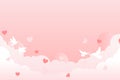 Pink valentine background design with cloud, heart and pigeon