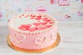 Pink valentine cake with hearts