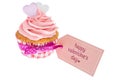 Pink Valentine cupcake, isolated on white Royalty Free Stock Photo