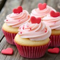 Pink Valentine Cupcakes with Heart Decorations Royalty Free Stock Photo