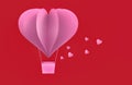 Pink Balloon from Cut Paper Heart on Red - Valentine\'s Day Holiday Concept - 3D Illustration Royalty Free Stock Photo