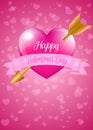 Valentine Heart with Golden Arrow and Banner Card