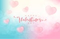 Pink Valentine`s Day background with 3d hearts on red. Vector illustration. Cute love banner Royalty Free Stock Photo