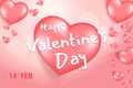 Pink Valentine`s Day background with 3d hearts on red. Vector illustration. Cute love banner Royalty Free Stock Photo