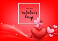 Pink Valentine`s Day background with hearts on red. Vector illustration. Cute love banner or greeting card Royalty Free Stock Photo