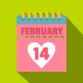 Pink Valentines day calendar icon, flat style