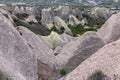 Pink valley with sandy rocks in Cappadocia. Beautiful unusual landscape. Tourism in the national park