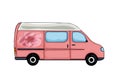 Pink van with picture of pink spring flower. Isolated on white background.