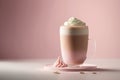 Pink vanilla coffee cup. Illustration AI Generative