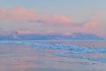 Pink Vanilla Twilight Sky Over Pressure Ridges of Frozen Lake Baikal Royalty Free Stock Photo