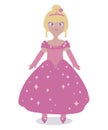 Pink vector beautiful cute princess doll in a magnificent ball gown and crown illustration isolated on white background Royalty Free Stock Photo